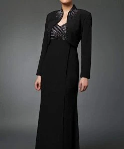 Alexander By Daymor - 3112 Beaded V-neck Dress With Long Sleeve Bolero