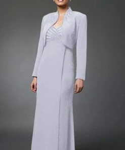 Alexander By Daymor - 3112 Beaded V-neck Dress With Long Sleeve Bolero