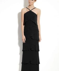 Alexander By Daymor - 3451 Beaded Halter Layered Sheath Evening Dress