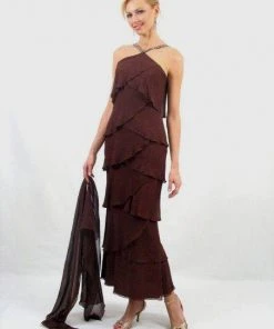 Alexander By Daymor - 3451 Beaded Halter Layered Sheath Evening Dress