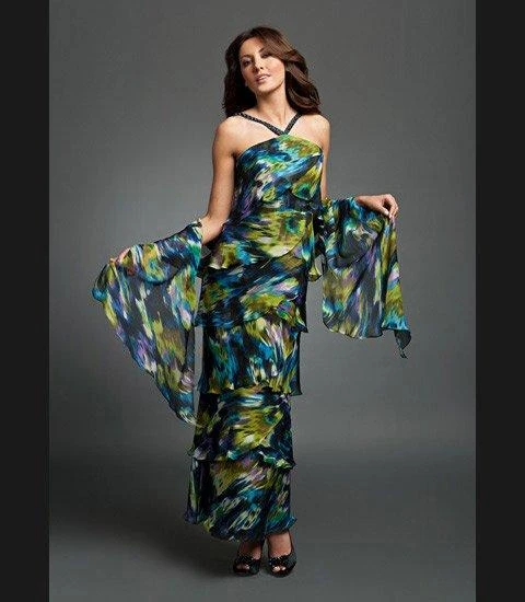 Alexander By Daymor - 3451 Beaded Halter Layered Sheath Evening Dress 10 Alexander By Daymor - 3451 Beaded Halter Layered Sheath Evening Dress