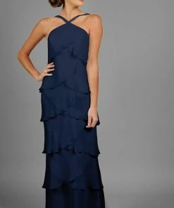 Alexander By Daymor - 3451 Beaded Halter Layered Sheath Evening Dress 24 Alexander By Daymor - 3451 Beaded Halter Layered Sheath Evening Dress