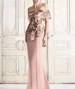 Alexander By Daymor - 773 Embroidered Off Shoulder Peplum Dress