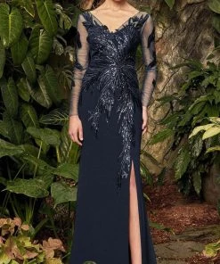 Alexander By Daymor - 960 Illusion Sleeves Sequin Lace Applique Sheath Gown