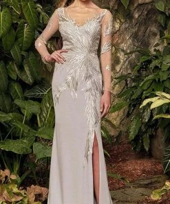 Alexander By Daymor - 960 Illusion Sleeves Sequin Lace Applique Sheath Gown