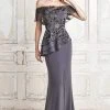 Alexander By Daymor - Embroidered Off Shoulder Peplum Long Gown 773 - 1 Pc Slate In Size 14 Available