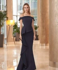 Alexander By Daymor Long Off-Shoulder Ruffled Trumpet Gown 1060