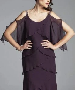 Alexander By Daymor - Scoop Neck Petal Cold Shoulder Dress 381 - 1 Pc Aubergine In Size 10 Available 5 Alexander By Daymor - Scoop Neck Petal Cold Shoulder Dress 381 - 1 Pc Aubergine In Size 10 Available