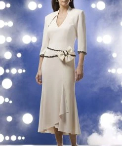 Alexander By Daymor - V-Neck Tea Length Dress 8016