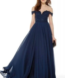 Alyce Paris - 27018 Lace Appliqued Off-Shoulder A-Line Gown