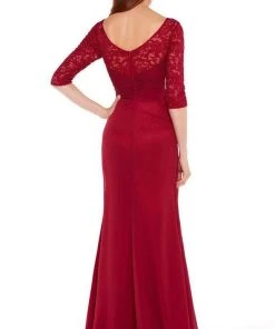 Alyce Paris - 27234 Quarter Sleeves Lace Chiffon A-line Gown