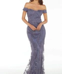 Alyce Paris - 27249 Lace Off-Shoulder Lace On Tulle Overlay Dress