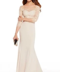 Alyce Paris - 27257 Quarter Sleeve Floral Illusion Bodice Gown