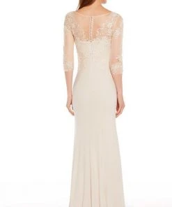 Alyce Paris - 27257 Quarter Sleeve Floral Illusion Bodice Gown