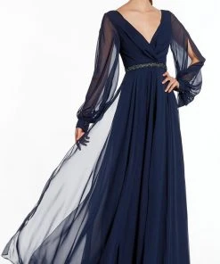 Alyce Paris - 27295 Split Bishop Sleeve Surplice Chiffon Gown