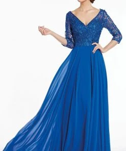 Alyce Paris - 27312 Quarter Sleeve Lace Bodice A-Line Gown