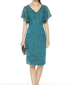 Alyce Paris - 27353 Choir Boy Sleeve V-Neck Lace Sheath Dress