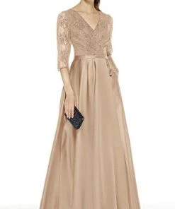 Alyce Paris - 27387 Lace V-Neck Satin A-Line Dress