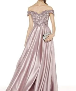 Alyce Paris - 27393 Embroidered Off-Shoulder Satin A-Line Gown