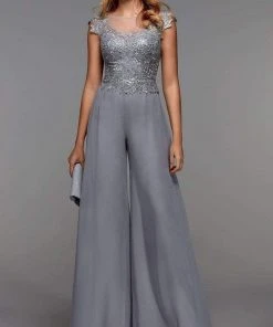 Alyce Paris - 27488 Cap Sleeve Lace Bodice Jumpsuit