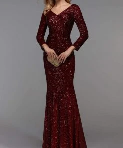 Alyce Paris - 27522 Glitter V Neck Trumpet Evening Dress
