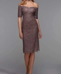 Alyce Paris - 27535 Off Shoulder Lace Midi Dress