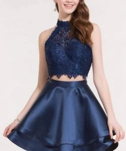 Alyce Paris - 3735 Two Piece Halter Lace Cocktail Dress