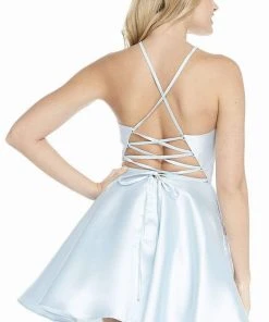 Alyce Paris - 3887 Halter Lace Up Back Mikado Short A-Line Dress