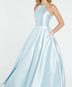 Alyce Paris - 60500 Halter Neck Strappy Back Floral Accent Mikado Gown