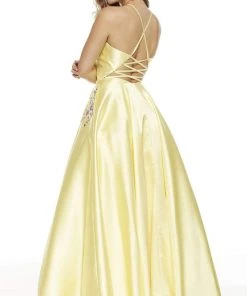 Alyce Paris - 60500 Halter Neck Strappy Back Floral Accent Mikado Gown