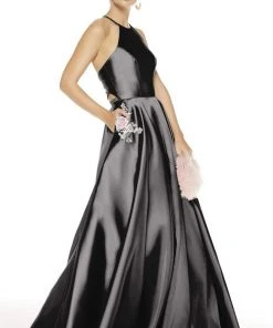 Alyce Paris - 60500 Halter Neck Strappy Back Floral Accent Mikado Gown