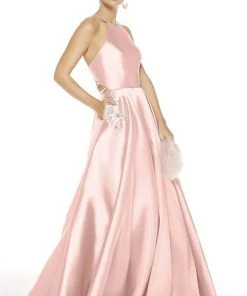 Alyce Paris - 60500 Halter Neck Strappy Back Floral Accent Mikado Gown