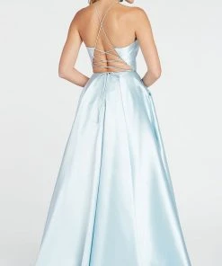 Alyce Paris - 60500 Halter Neck Strappy Back Floral Accent Mikado Gown