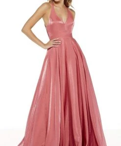 Alyce Paris - 60623 Front Zip V Neck Halter Silk Charmeuse A-Line Gown