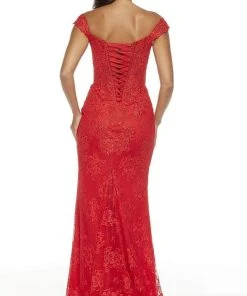 Alyce Paris - 60650 Off Shoulder Jeweled Lace Sheath Gown