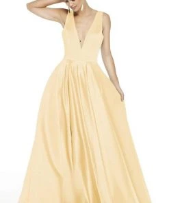 Alyce Paris - 60707 Plunging V-Neck Luxe Satin A-Line Dress