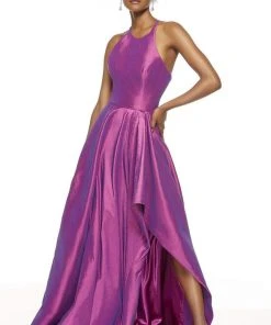 Alyce Paris - 60713 Halter Neckline Shimmering Taffeta High Low Gown