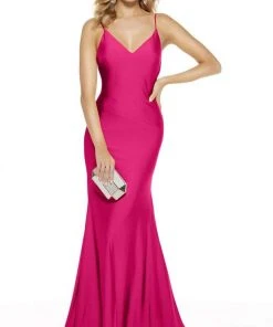 Alyce Paris - 60773 V Neck Spaghetti Strap Open Back Mermaid Gown