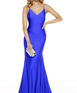 Alyce Paris - 60773 V Neck Spaghetti Strap Open Back Mermaid Gown