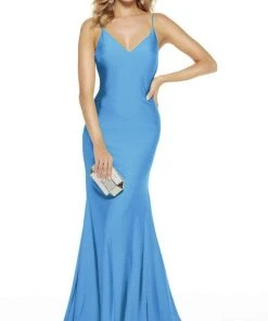 Alyce Paris - 60773 V Neck Spaghetti Strap Open Back Mermaid Gown