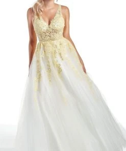 Alyce Paris - 60889 Lace Plunging V Neck Tulle A-line Gown