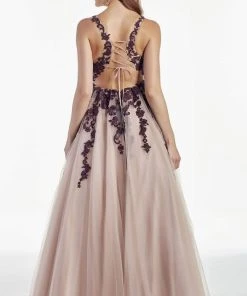 Alyce Paris - 60889 Lace Plunging V Neck Tulle A-line Gown