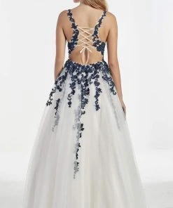 Alyce Paris - 60889 Lace Plunging V Neck Tulle A-line Gown