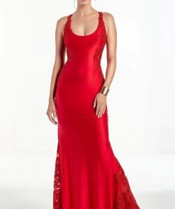 Alyce Paris - 60952 Scoop Neck Racerback Beaded Lace Jersey Gown