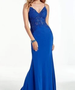 Alyce Paris - 60965 Semi Sheer Sleeveless Lace Bodice Crepe Gown