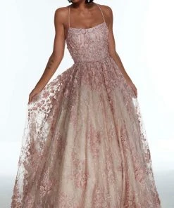 Alyce Paris - 60989 Spaghetti Strap Crisscross Back 3D Lace Gown