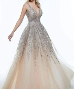 Alyce Paris - 61002 Trailing Sequin Tulle A-Line Dress