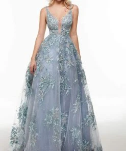 Alyce Paris - 61009 Embroidered Plunging V-Neck Dress