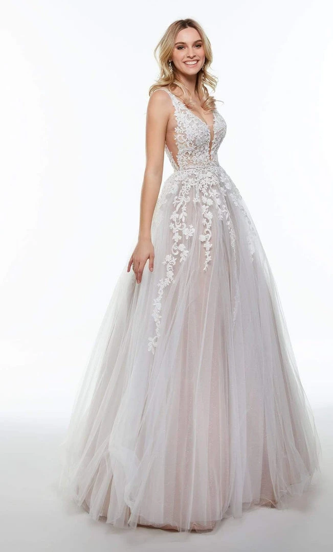 Alyce Paris - 61015 Illusion Plunge Neck Lace Applique Tulle Ballgown 3 Alyce Paris - 61015 Illusion Plunge Neck Lace Applique Tulle Ballgown