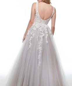 Alyce Paris - 61015 Illusion Plunge Neck Lace Applique Tulle Ballgown